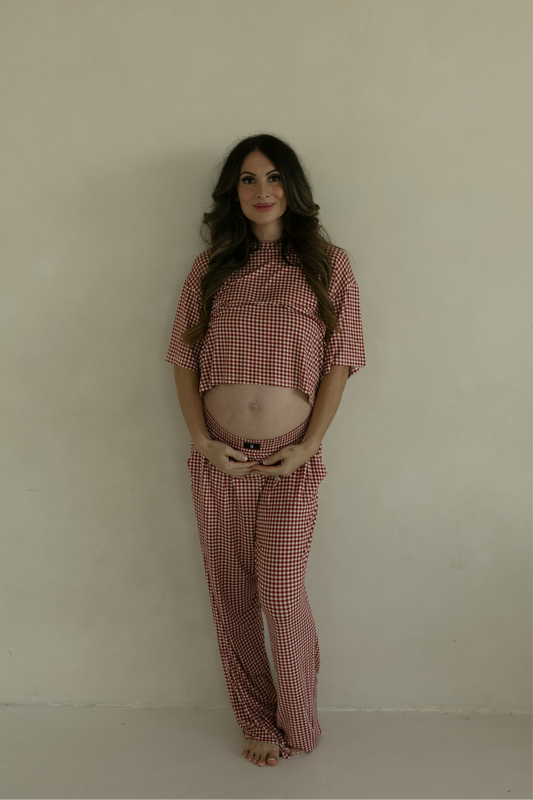 Women's Boxy Tee Lounge Set | Red Gingham