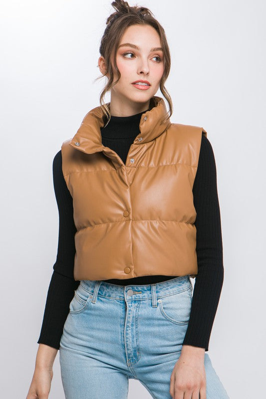 “Celsius” puffer vest leather (camel)