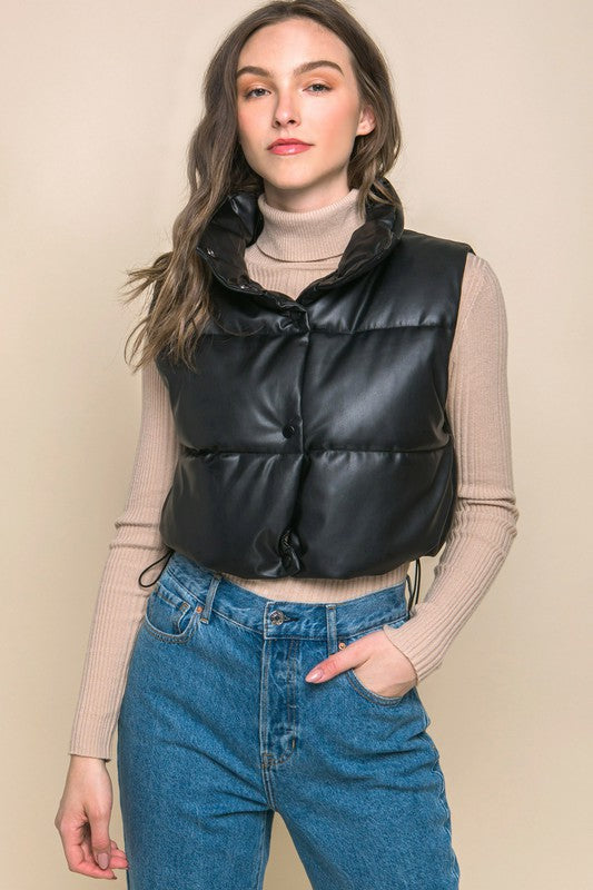 “Celsius” puffer vest leather (black)