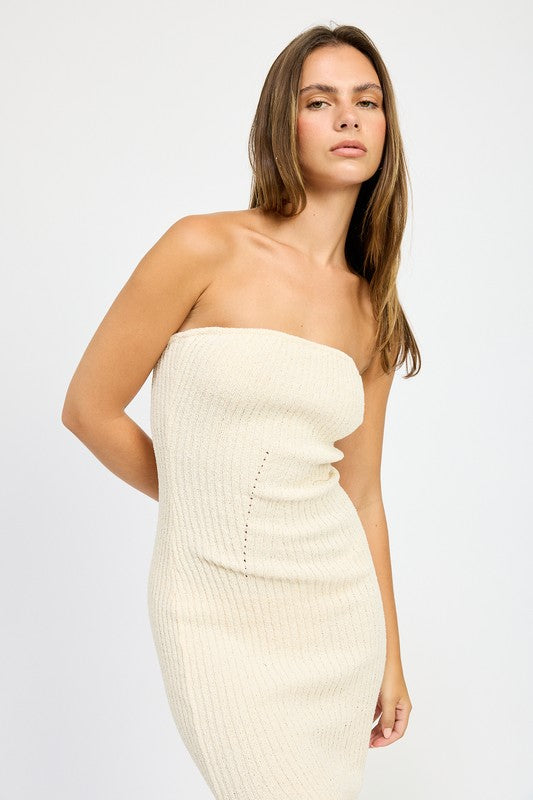 ASYMMETRICAL RIBBED MAXI TUBE DRESS CREAM / S ASYMMETRICAL RIBBED MAXI TUBE DRESS CREAM / S