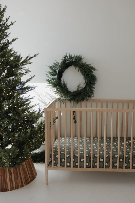 Muslin Crib Sheet | Santa Checkerboard