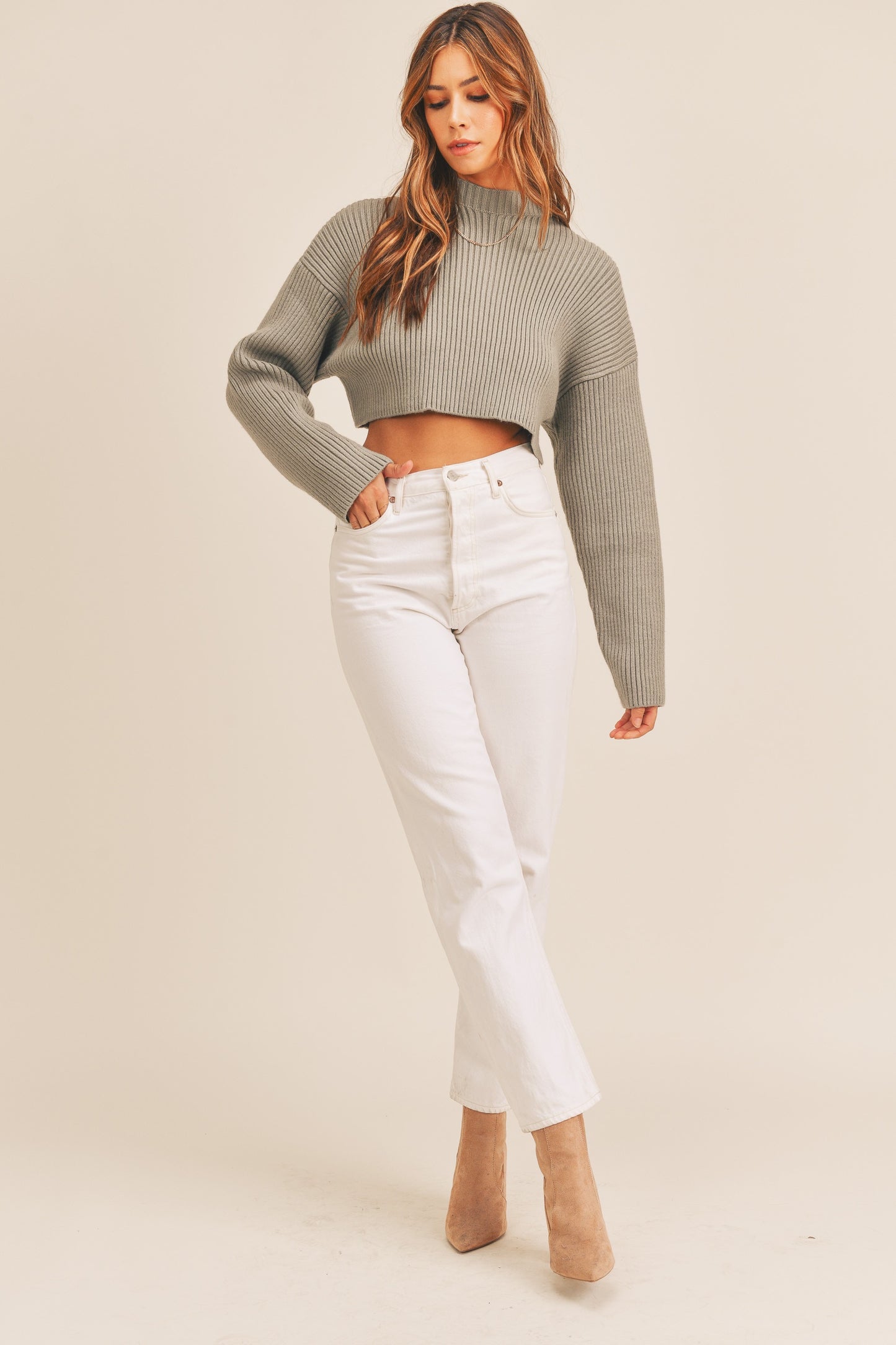 “Holly” crop sweater (olive)