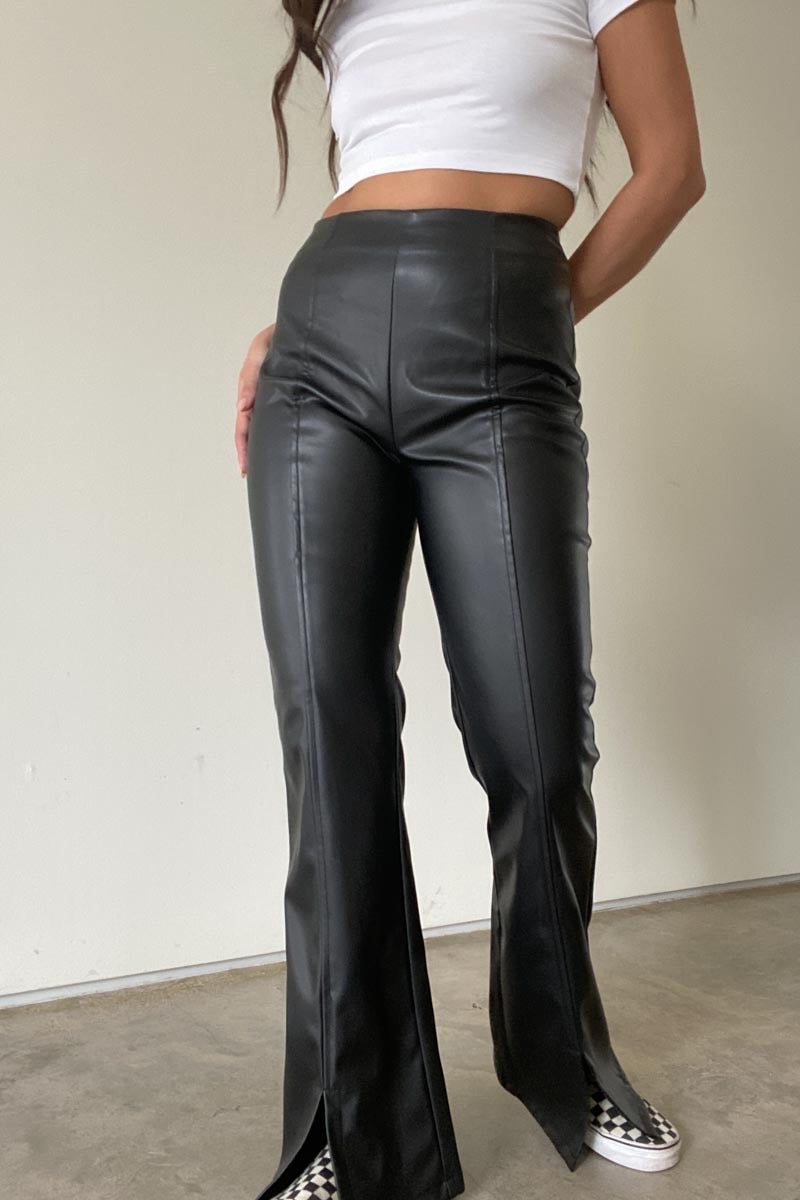 “Harley” slit detail leather pants (black)