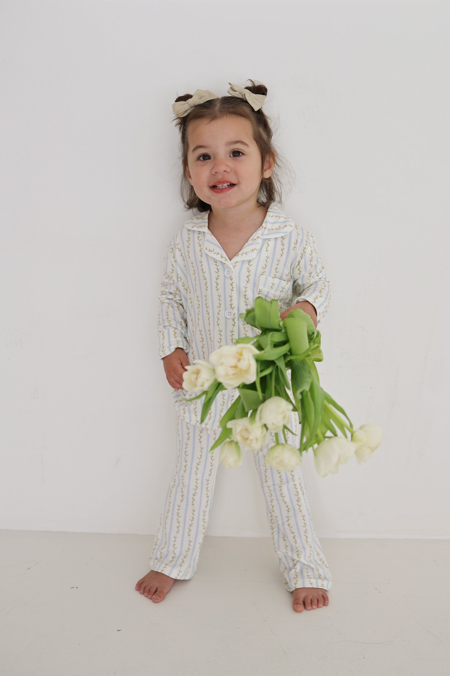 Girl’s Bamboo Button Up Lounge Set | Dainty Vines
