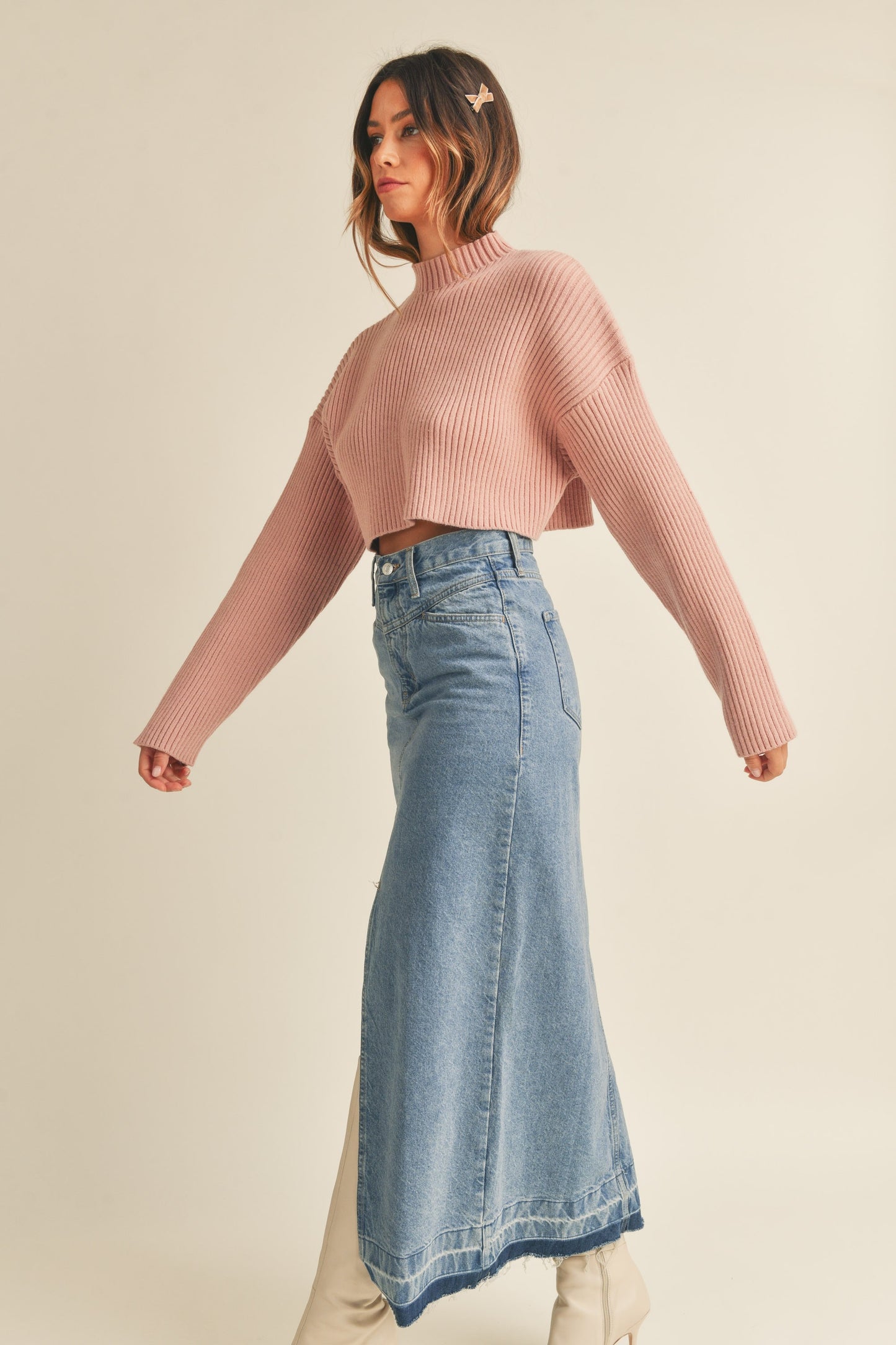 “Holly” crop sweater (dusty rose)