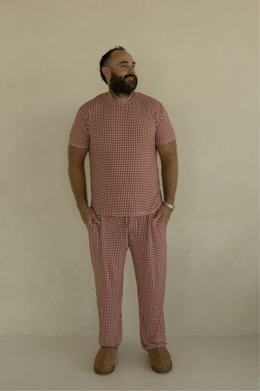 Men's Short Sleeve Bamboo Pajamas | Red Gingham