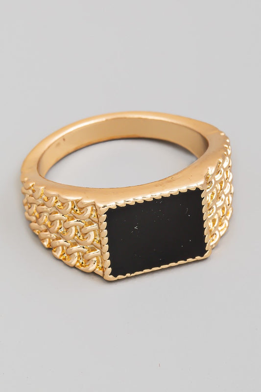 “Onyx” braided gold ring