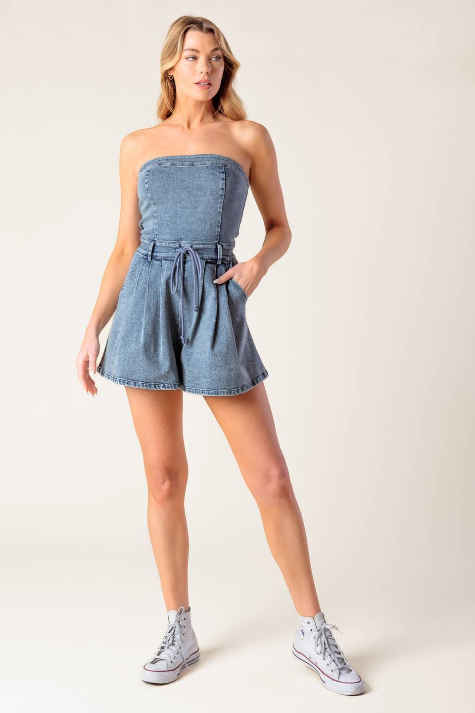 A BAR SONG DENIM ROMPER