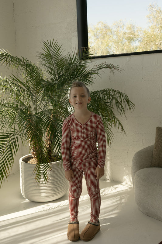 Bamboo Two Piece Pajamas | Red Gingham