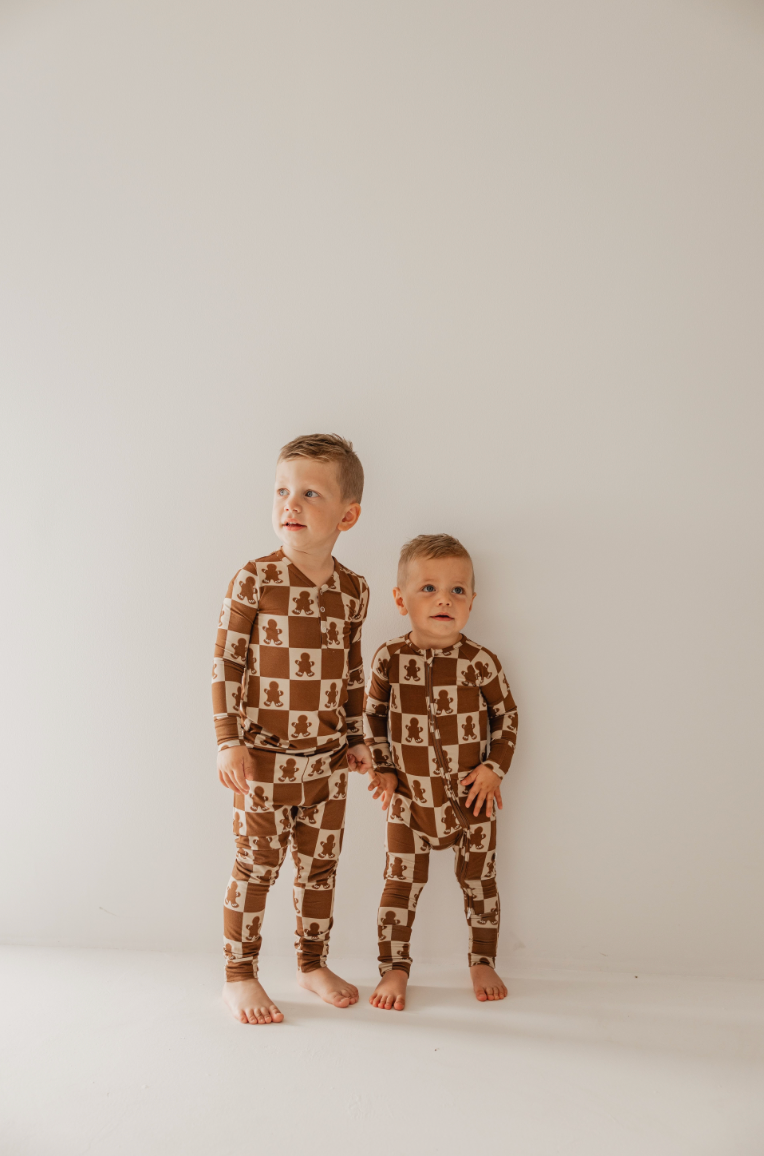 Bamboo Two Piece Pajamas | Gingerbread Checkerboard 2024