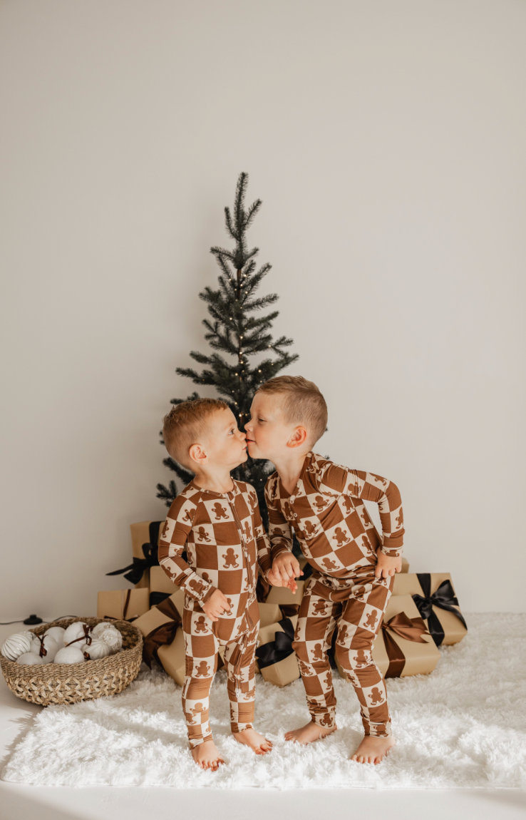 Bamboo Two Piece Pajamas | Gingerbread Checkerboard 2024