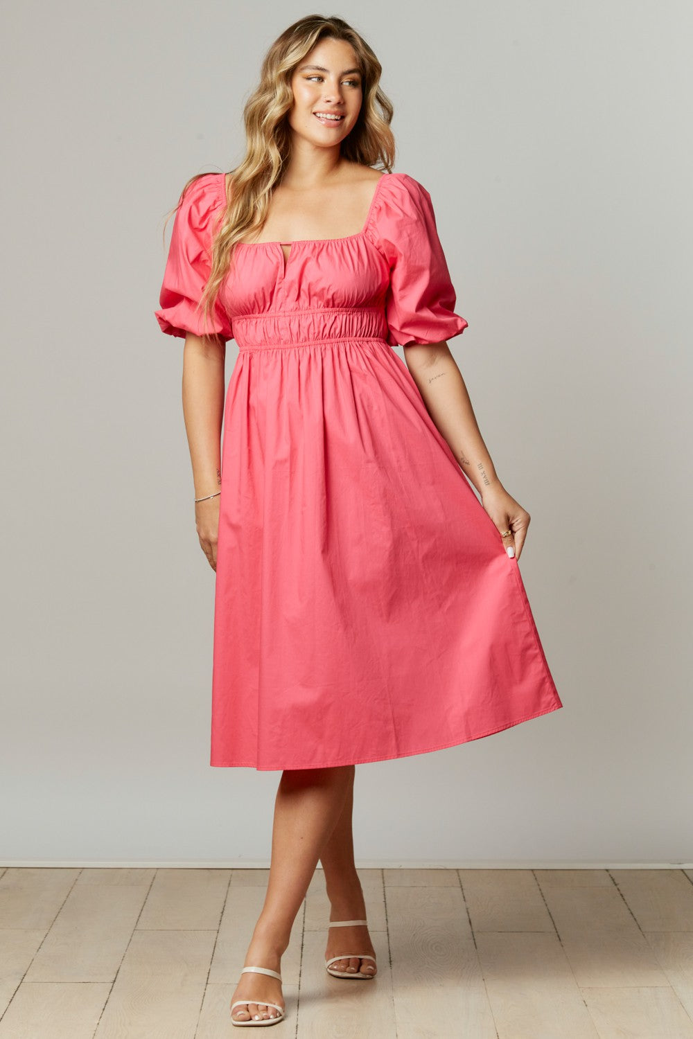 pink midi dress - long sleeve
